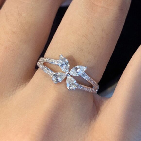 ✨Butterfly Flower Anillos Crystal Silver Plated Ring for Women, UNVN12048 - Picture 5 of 6